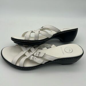 Rockport Women's 7.5W White Black Slip On Sandals With Heel